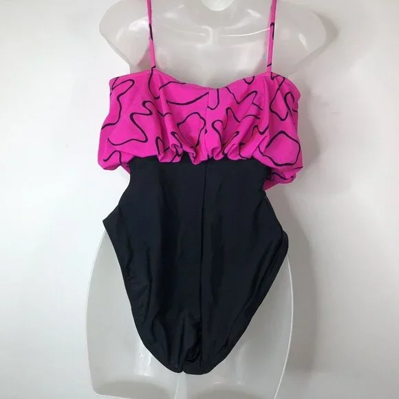 Cole of California Womens Swimsuit Size 10 Pink Black One Piece Vintage 1980s - Picture 7 of 10